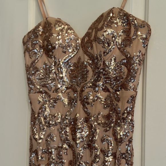 Bariano Rebecca Rose Gold Strapless Sequin Maxi Dress - Picture 6 of 10